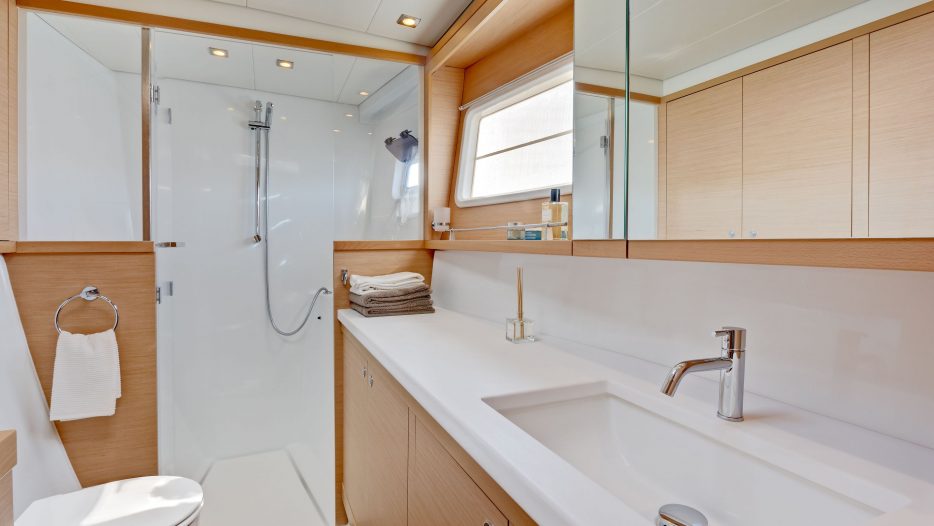 Lagoon 450 Fly bathroom with shower